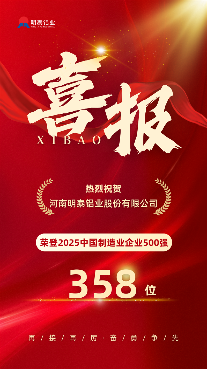 中国制造业企业500强，明泰铝业上榜
